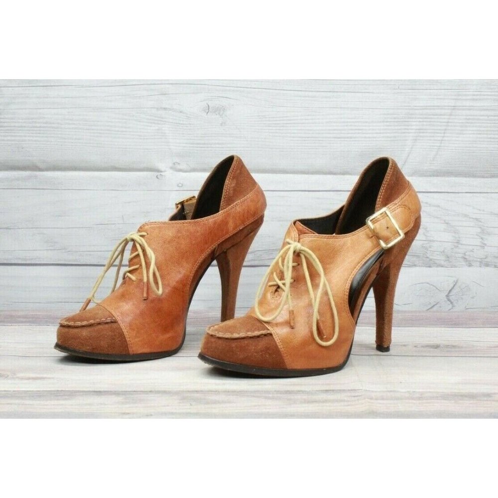 Elizabeth & James E-Casi Leather Suede Lace Up Cut Out Heeled Booties 9.5 B - Picture 2 of 8
